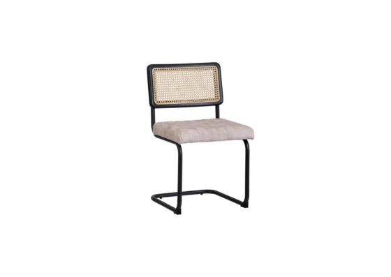 Silla cannage con asiento beige y pata metal negra