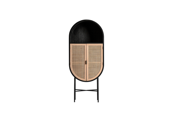 Vitrina Beilen de madera negra y ratán