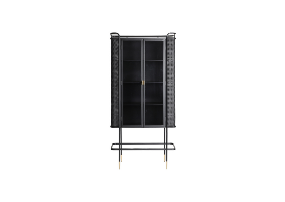 Vitrina Fussen de metal y vidrio con patas doradas estilo art deco