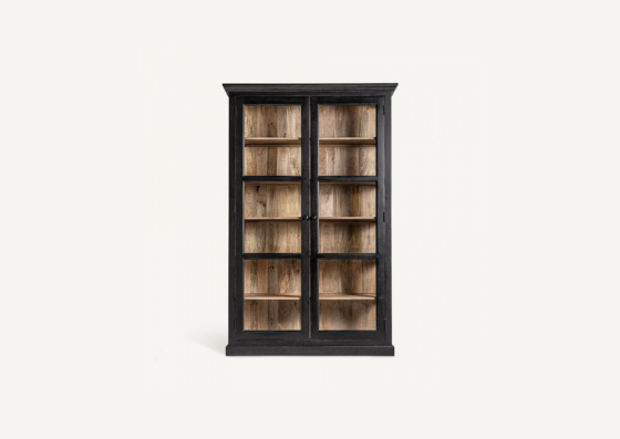 Vitrina Babay de estilo rústico hecha con madera de mango pintada en negro